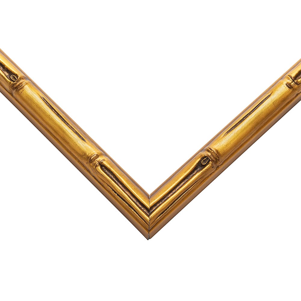 Bamboo Gold Frame corner detail showing luxurious gold finish bamboo texture with precision mitered joint and metallic luster