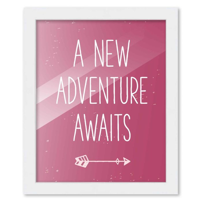 8x10 Framed Adventure Girl New Adventure Awaits Poster in White Wood Frame