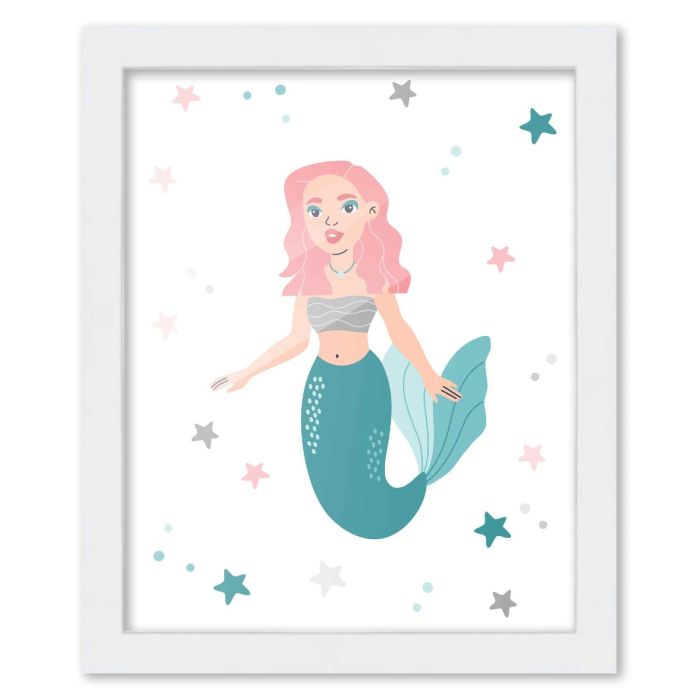 8x10 Framed Mermaid Poster In White Wood Frame