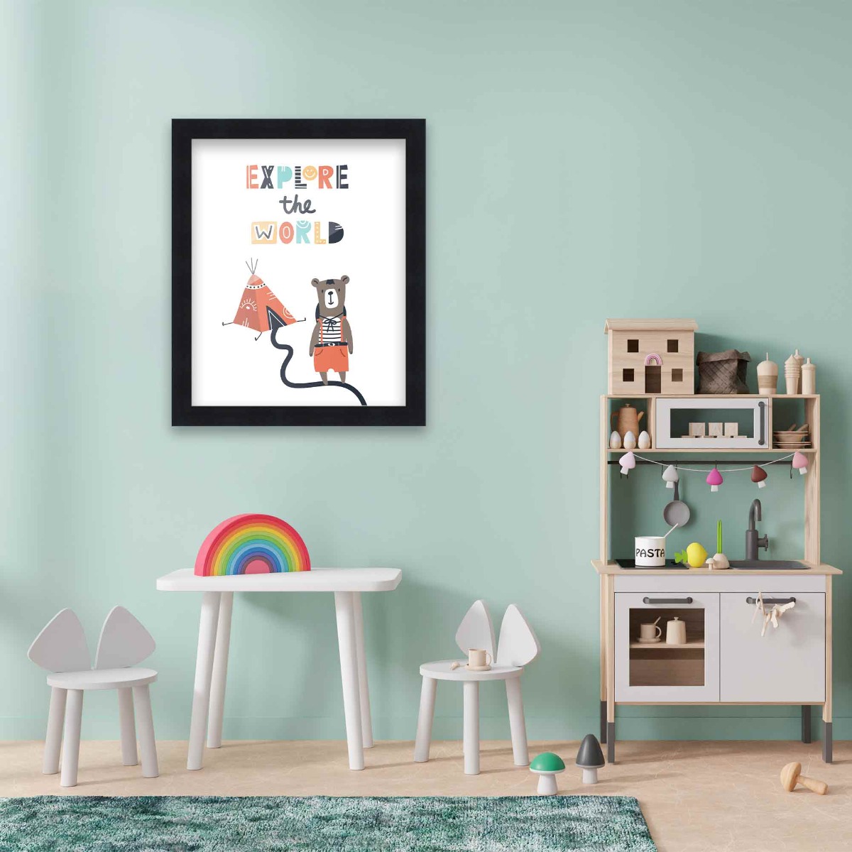 8x10 Framed Art Little Explorer Explore the World Poster in Black Wood ...