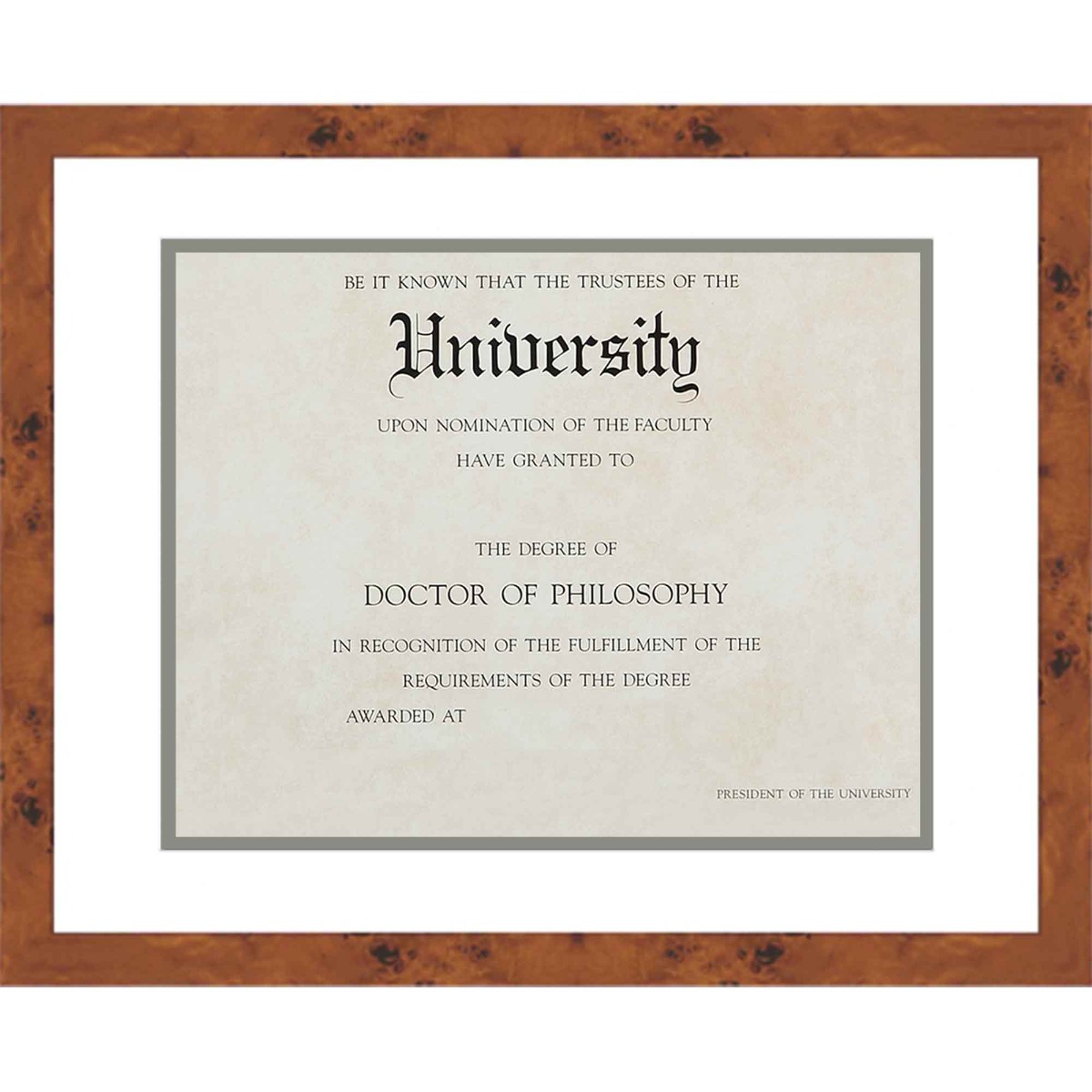 Burl Wood Diploma Frame with White on Silver Double Mat | Frames for ...
